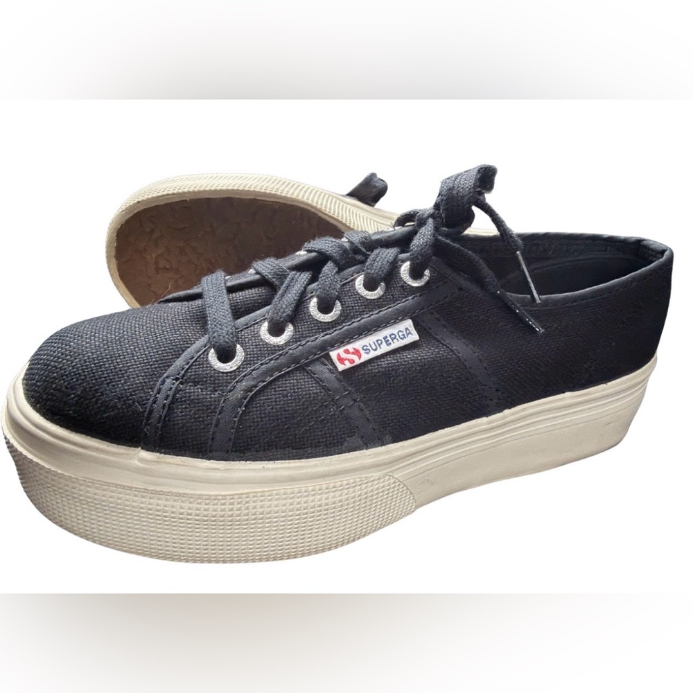 Superga Dark Canvas Sneakers with Cream Soles (W-8.5)
